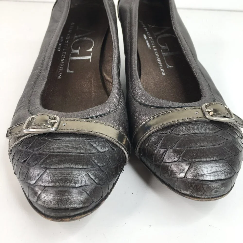 AGL Bronze Metallic Leather Captoe Wedges Pump Size 37